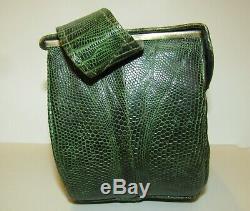 Rare, Antique Art Nouveau Green Leather Box Bag / Sterling Silver Iconic Clasp