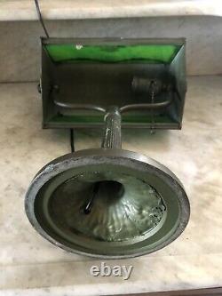 Rare Antique Art Nouveau Piano Lamp with Green Slag Glass