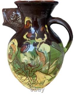 Rare Antique Brannam Barum Barnstaple Grotesque Fish Jug. 12.5 Inches. Dated 1895