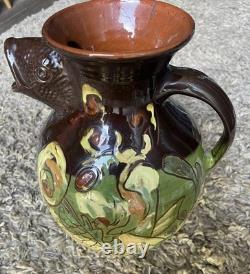 Rare Antique Brannam Barum Barnstaple Grotesque Fish Jug. 12.5 Inches. Dated 1895