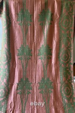 Rare Antique Floral Roses Art Nouveau Jacquard Fabric Curtain Copper Green