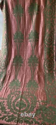 Rare Antique Floral Roses Art Nouveau Jacquard Fabric Curtain Copper Green