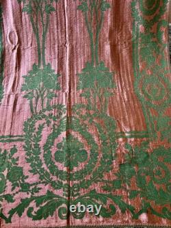 Rare Antique Floral Roses Art Nouveau Jacquard Fabric Curtain Copper Green