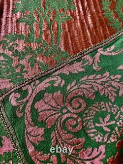 Rare Antique Floral Roses Art Nouveau Jacquard Fabric Curtain Copper Green