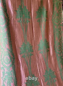 Rare Antique Floral Roses Art Nouveau Jacquard Fabric Curtain Copper Green