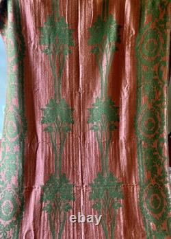 Rare Antique Floral Roses Art Nouveau Jacquard Fabric Curtain Copper Green