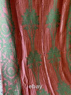 Rare Antique Floral Roses Art Nouveau Jacquard Fabric Curtain Copper Green