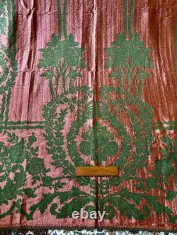 Rare Antique Floral Roses Art Nouveau Jacquard Fabric Curtain Copper Green