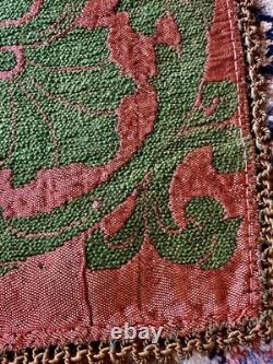 Rare Antique Floral Roses Art Nouveau Jacquard Fabric Curtain Copper Green