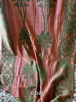 Rare Antique Floral Roses Art Nouveau Jacquard Fabric Curtain Copper Green