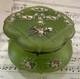 Rare Antique French Art Nouveau Green Glass Hand Painted Enameled Box C1900
