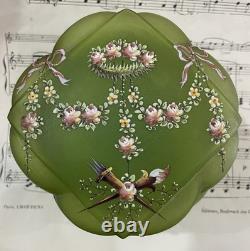 Rare Antique French Art Nouveau Green Glass Hand Painted Enameled Box c1900