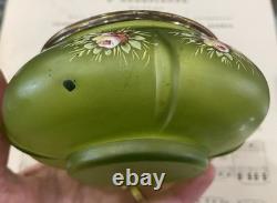 Rare Antique French Art Nouveau Green Glass Hand Painted Enameled Box c1900