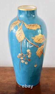 Rare Antique Gustave Asch Sea Green Faience Glaze & Gilt Decorated Vase c. 1900