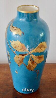 Rare Antique Gustave Asch Sea Green Faience Glaze & Gilt Decorated Vase c. 1900