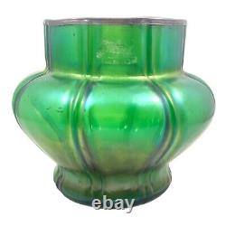 Rare Antique Kralik Iridescent Emerald Blue Green Fluted Melon Art Nouveau Vase