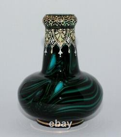 Rare Antique Loetz Green Onyx Vase Austria 1887-1888 Bohemian Art Nouveau Glass