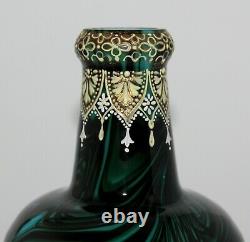 Rare Antique Loetz Green Onyx Vase Austria 1887-1888 Bohemian Art Nouveau Glass