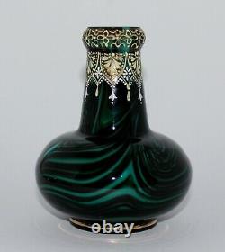 Rare Antique Loetz Green Onyx Vase Austria 1887-1888 Bohemian Art Nouveau Glass