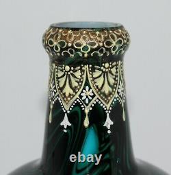 Rare Antique Loetz Green Onyx Vase Austria 1887-1888 Bohemian Art Nouveau Glass