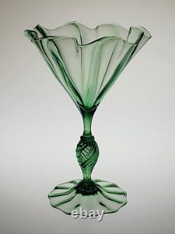 Rare Antique Richardsons 7 3/4 Art Nouveau Green Lead Crystal Frilled Vase