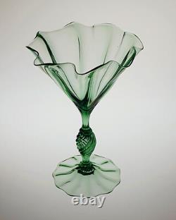 Rare Antique Richardsons 7 3/4 Art Nouveau Green Lead Crystal Frilled Vase