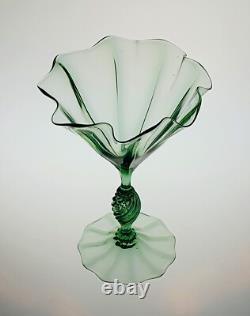 Rare Antique Richardsons 7 3/4 Art Nouveau Green Lead Crystal Frilled Vase