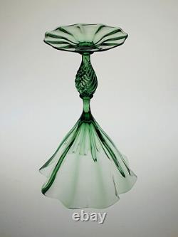Rare Antique Richardsons 7 3/4 Art Nouveau Green Lead Crystal Frilled Vase