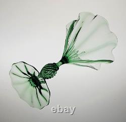 Rare Antique Richardsons 7 3/4 Art Nouveau Green Lead Crystal Frilled Vase