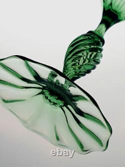 Rare Antique Richardsons 7 3/4 Art Nouveau Green Lead Crystal Frilled Vase