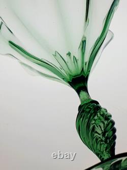 Rare Antique Richardsons 7 3/4 Art Nouveau Green Lead Crystal Frilled Vase