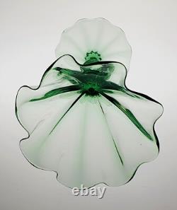 Rare Antique Richardsons 7 3/4 Art Nouveau Green Lead Crystal Frilled Vase