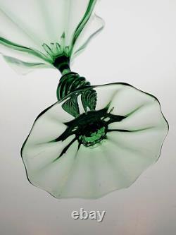 Rare Antique Richardsons 7 3/4 Art Nouveau Green Lead Crystal Frilled Vase