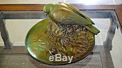 Rare Antique Zsolnay Pecs Hungary Art Nouveau Eosin Plater Scene Pigeon & Snail