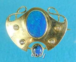 Rare Art Nouveau 15ct Gold Enamel Brooch Pin Blue Green Murrle Bennett C 1905