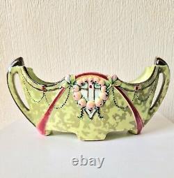 Rare Art Nouveau Antique Duxer Porzellan-Manufaktur (Dux) Light Green Jardiniere