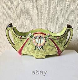 Rare Art Nouveau Antique Duxer Porzellan-Manufaktur (Dux) Light Green Jardiniere