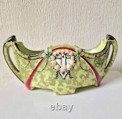 Rare Art Nouveau Antique Duxer Porzellan-Manufaktur (Dux) Light Green Jardiniere