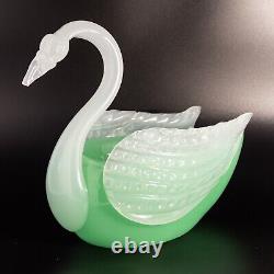 Rare Art Nouveau Loetz Vaseline Art Glass Swan Vase by Marie Kirschner