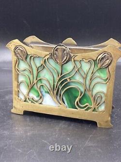 Rare! Art Nouveau Slag Glass Brass Letter Holder Or Napkin Holder 1905