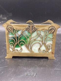 Rare! Art Nouveau Slag Glass Brass Letter Holder Or Napkin Holder 1905