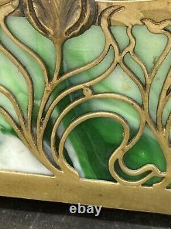 Rare! Art Nouveau Slag Glass Brass Letter Holder Or Napkin Holder 1905