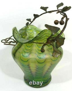 Rare Art Nouveau Vase with Handle Loetz Bronze