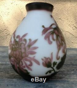 Rare Cameo Translucent Glass Art Nouveau Chrysanthemum Vase Signed Galle