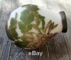 Rare Cameo Translucent Glass Art Nouveau Chrysanthemum Vase Signed Galle