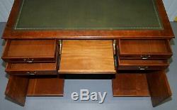 Rare Designed To House Computer Panelled Burr Walnut Green Leather Partner Desk