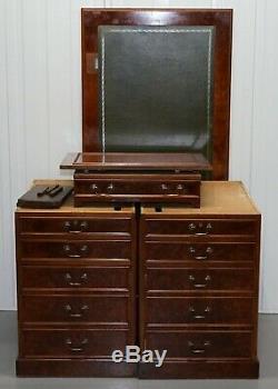 Rare Designed To House Computer Panelled Burr Walnut Green Leather Partner Desk