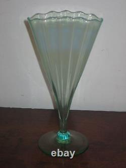 Rare English Green Blue Opal Fan Shape Vase