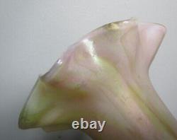 Rare KRALIK Glatt Bi-Color Pink & Feathered Green Art Nouveau Vase