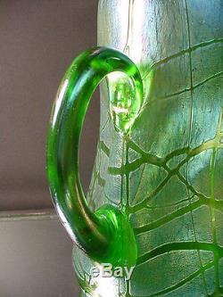 Rare Loetz Art Glass Green Creta Pampas 12 Ht. Lemonade Pitcher Art Nouveau